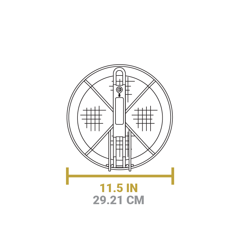 A dimensional drawing of product. Width of basket is 11.5 inches.