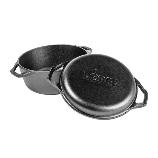 Dutch oven with lid off, the lid is resting on the dutch oven.
