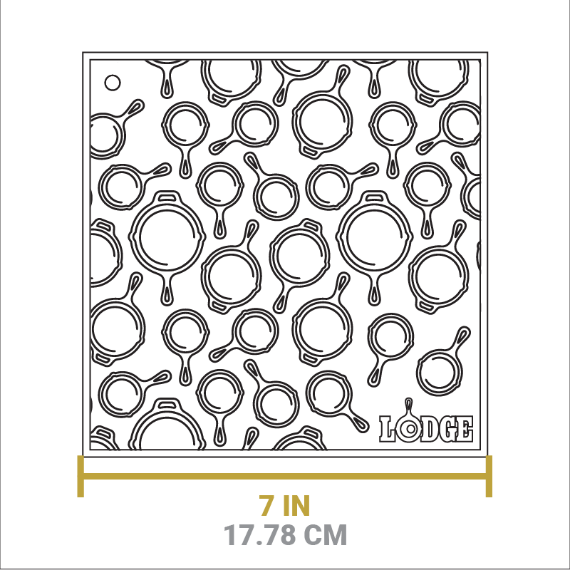 Dimensional drawing of product. Length of square sides is 7 inches.