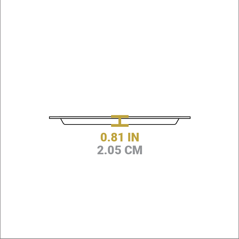 Dimensional drawing of product. Depth of cooking surface is 0.81 inches.