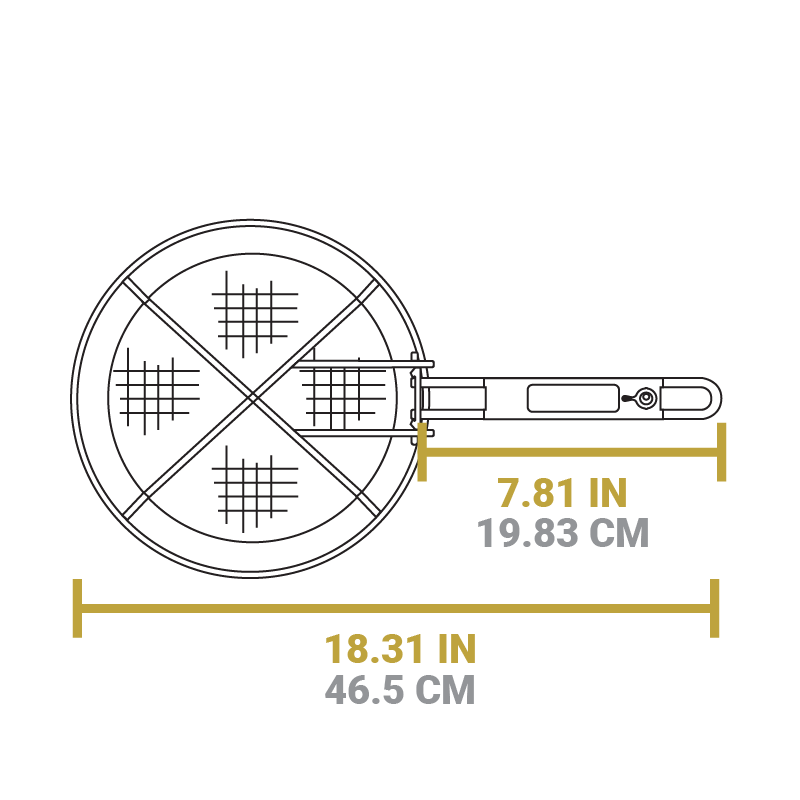 A dimensional drawing of fry basket. Total length is 18.31 inches, length of just handle is 7.81 inches.