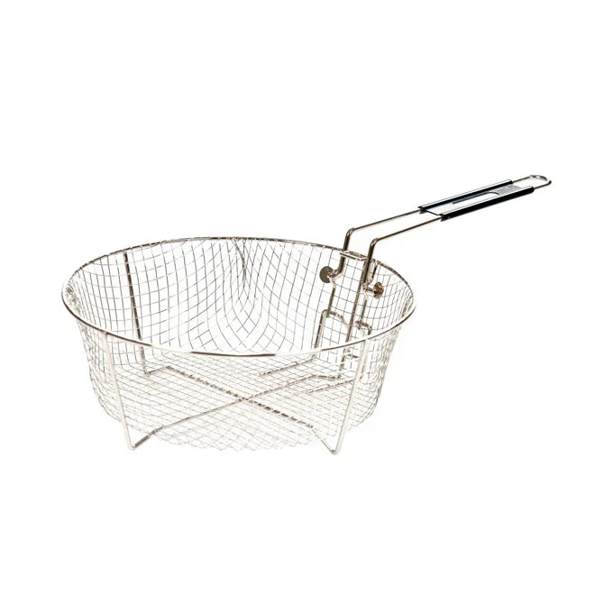 Wire, circular frying basket with handle.
