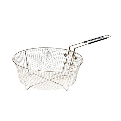 Wire, circular frying basket with handle.