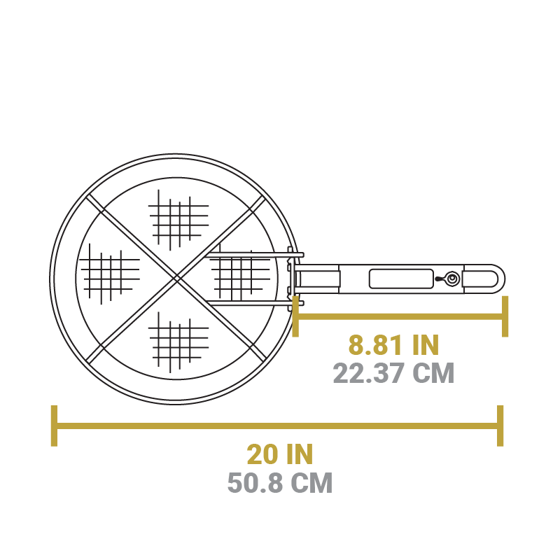 A dimensional drawing of product. Total length is 20 inches, length of just handle is 8.81 inches.