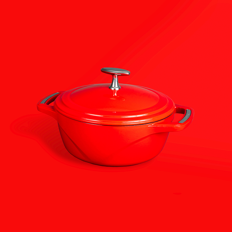 Red dutch oven on red background