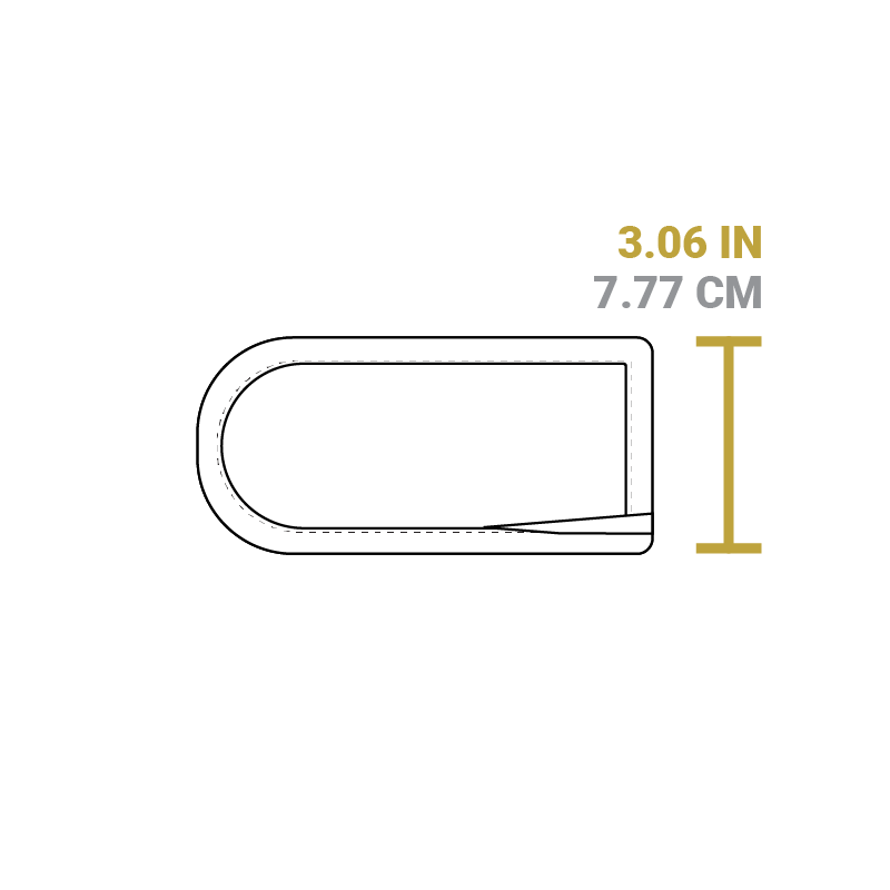 Dimensional drawing of handle holder. Width of handle opening is 3.06 inches.