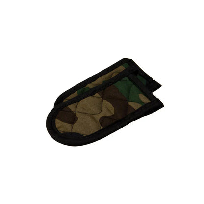Set of 2 handle holders with camouflage print and black lining.