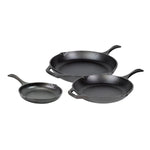Set of 3 chef collection skillets, sizes include an 8, 10, and 12 inches.
