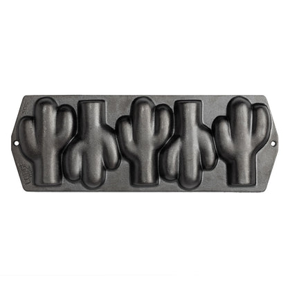 Cast iron baking pan with 5 cactus shaped molds.