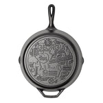 Cast iron skillet with the bottom engraved with beloved icons and monuments from Georgia.
