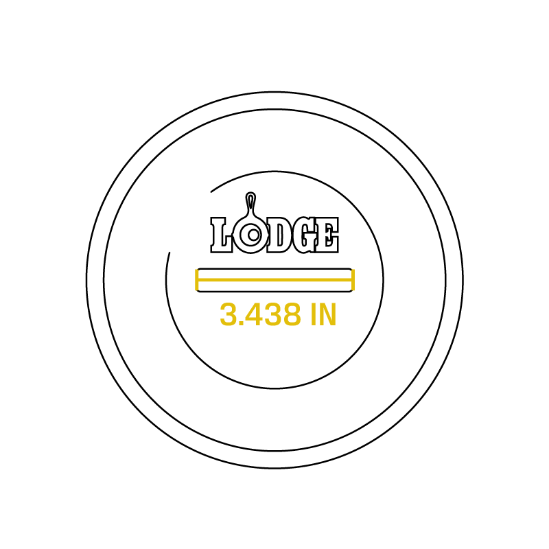 Dimensional drawing of product. Width of handle is 3.438 inches.