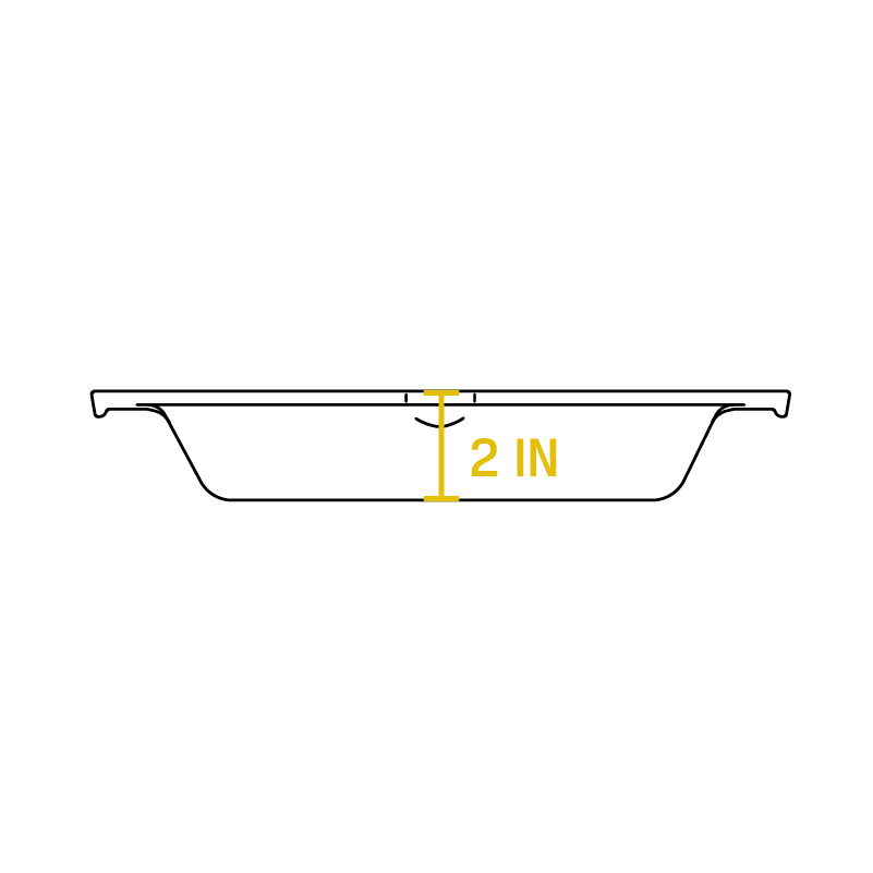 Dimensional drawing of product. Depth is 2 inches.