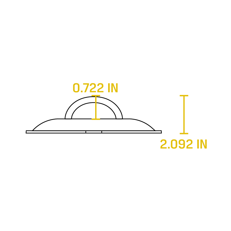 Dimensional drawing of product. Total height is 2.092 inches, and height of handle from lid is 0.722 inches.