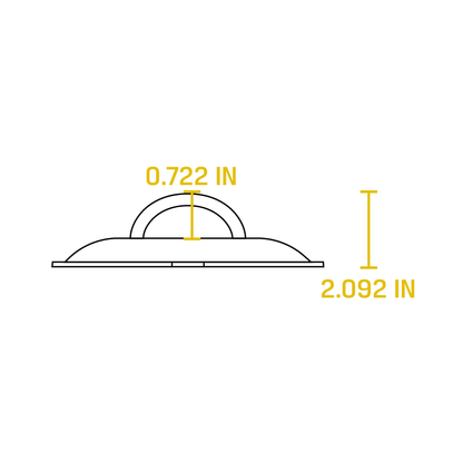 Dimensional drawing of product. Total height is 2.092 inches, and height of handle from lid is 0.722 inches.