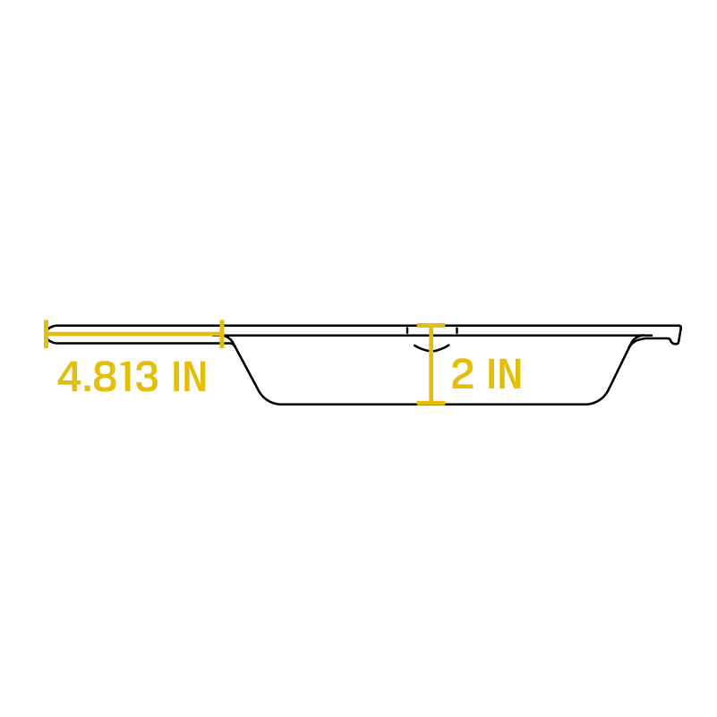 Dimensional drawing of product. Handle length is 4.813 inches, depth of cooking surface is 2 inches.