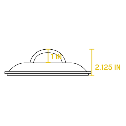 Dimensional drawing of product. Total height is 2.125 inches, and height of handle from lid is 1 inch.