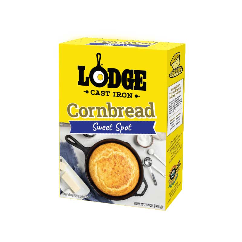 Front of Lodge Cast Iron Sweet Spot Cornbread mix.