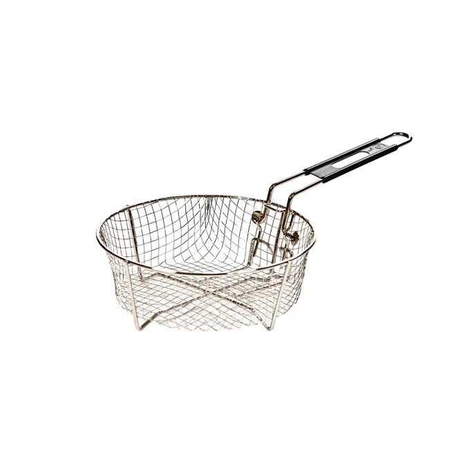 Wire, circular frying basket with handle.