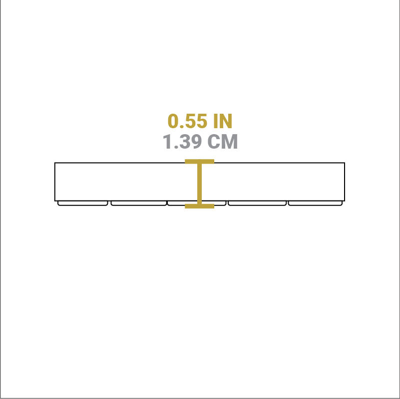 Dimensional drawing of product. Depth is 0.55 inches.