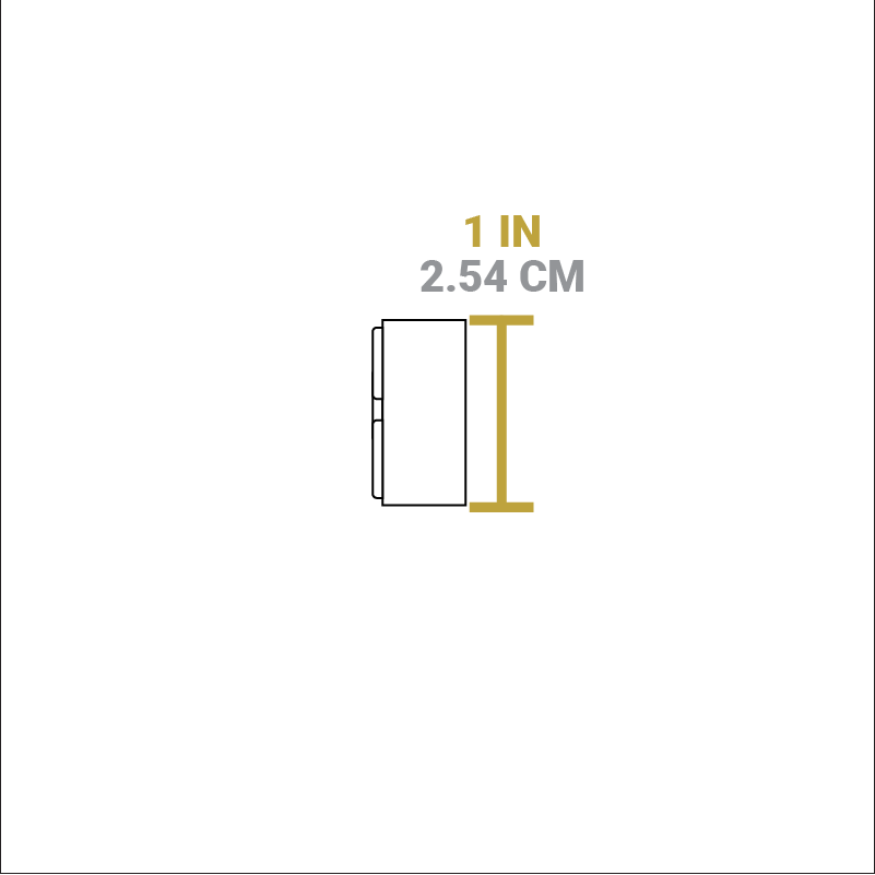 Dimensional drawing of product. Height is 1 inch.