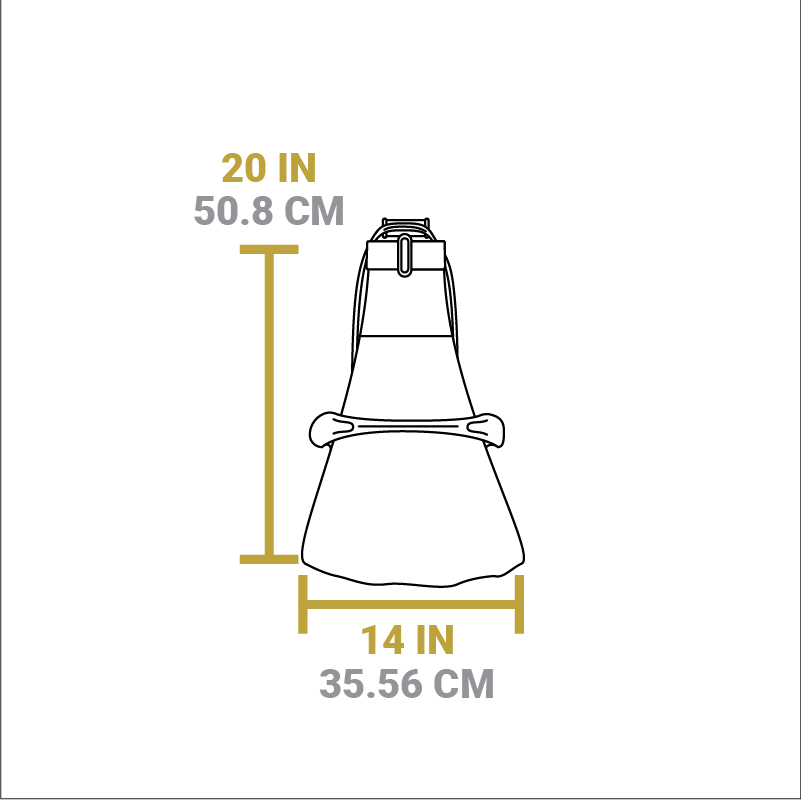 Dimensional drawing of product. Depth of bag is 14 inches.