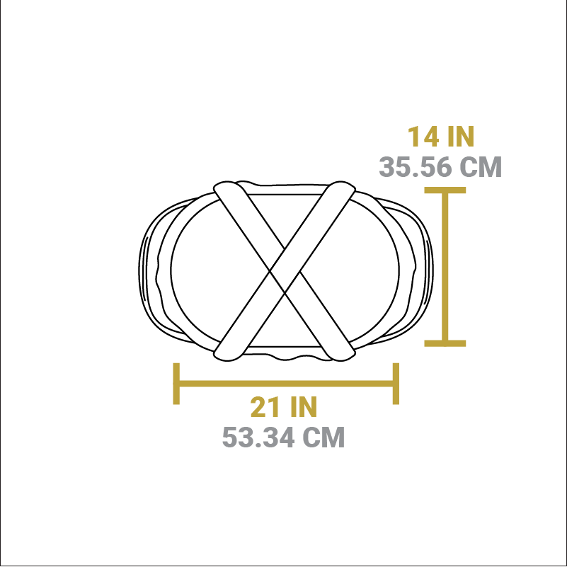 Dimensional drawing of product. Opening depth is 14 inches, and opening width is 21 inches.
