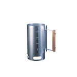 Metal chimney starter with wooden handle.
