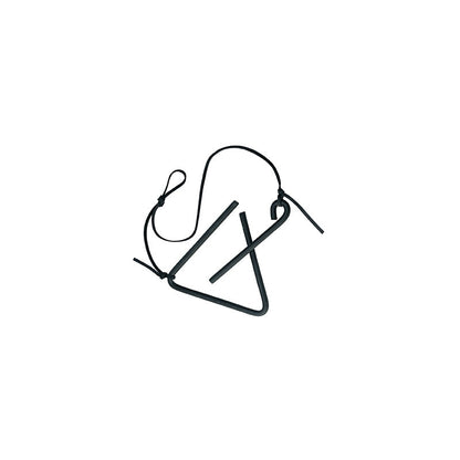 Triangular bell with rope to hang and hold rod to chime.