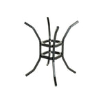 Metal stand with 4 legs that curve out.