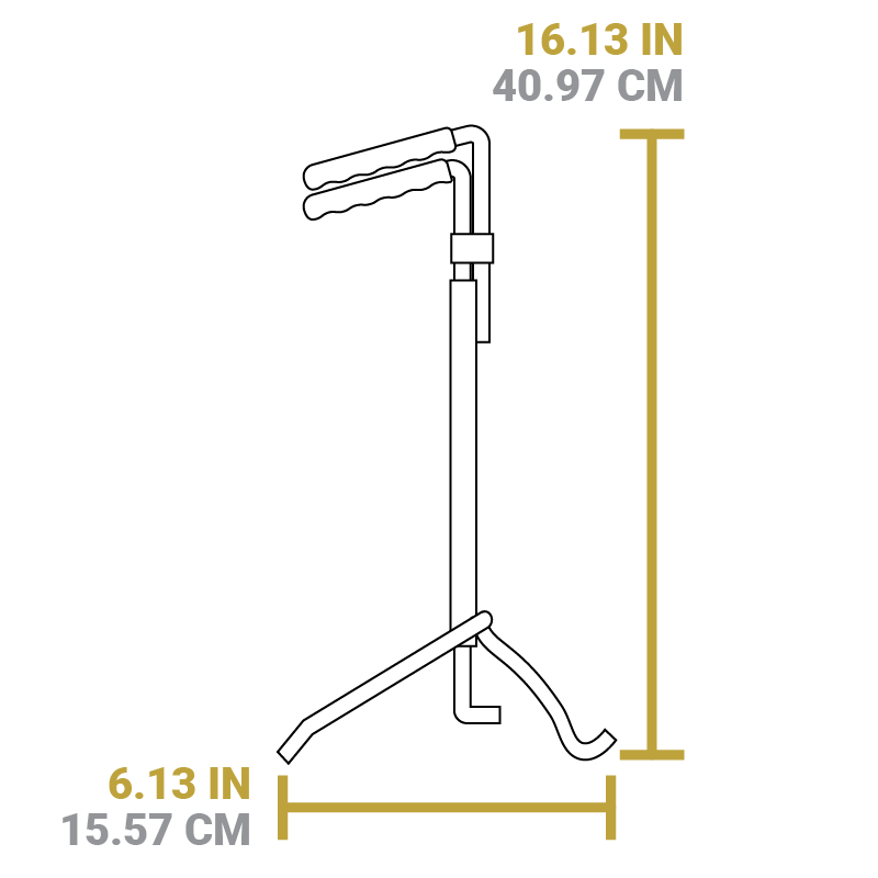 Dimensional drawing of product. Height is 16.13 inches, length of lift end is 6.13 inches.