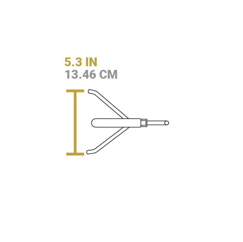 Dimensional drawing of product. Width of lift portion is 5.3 inches.
