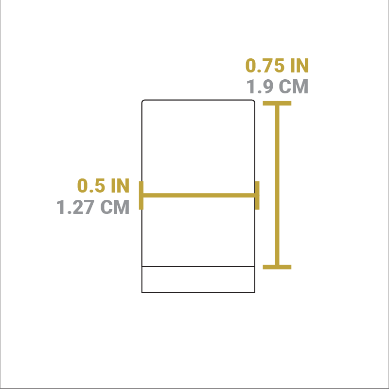 Dimensional drawing of protector. Length is 0.75 inches, width is 0.5 inches.