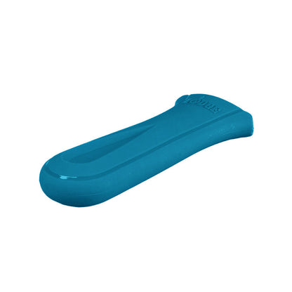 Blue silicone handle holder with indent to provide a secure grip on handle.