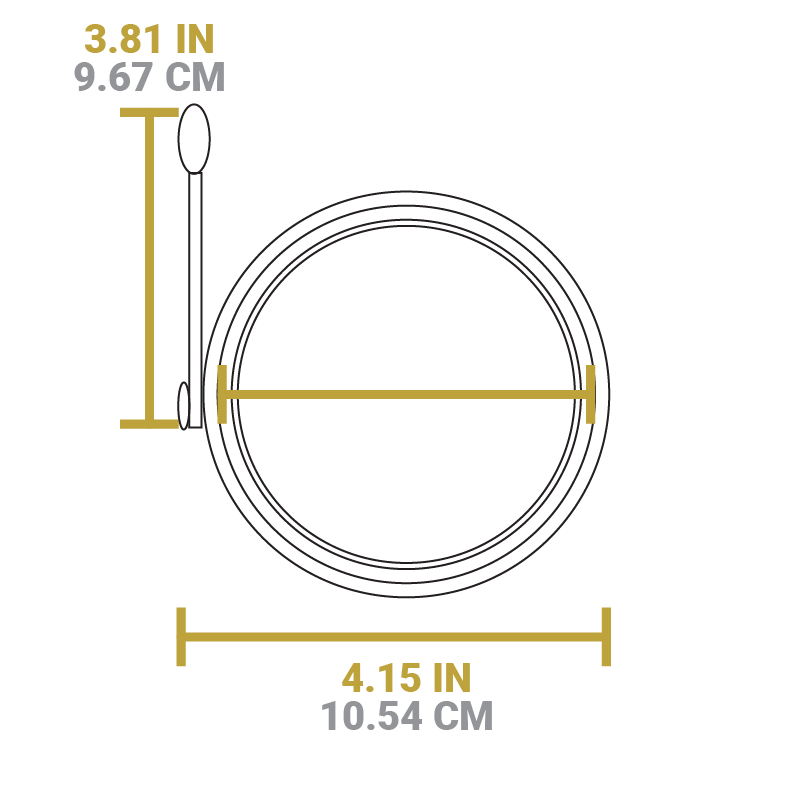 Dimensional drawing of product. Width is 4.15 inches, length of handle is 3.81 inches.
