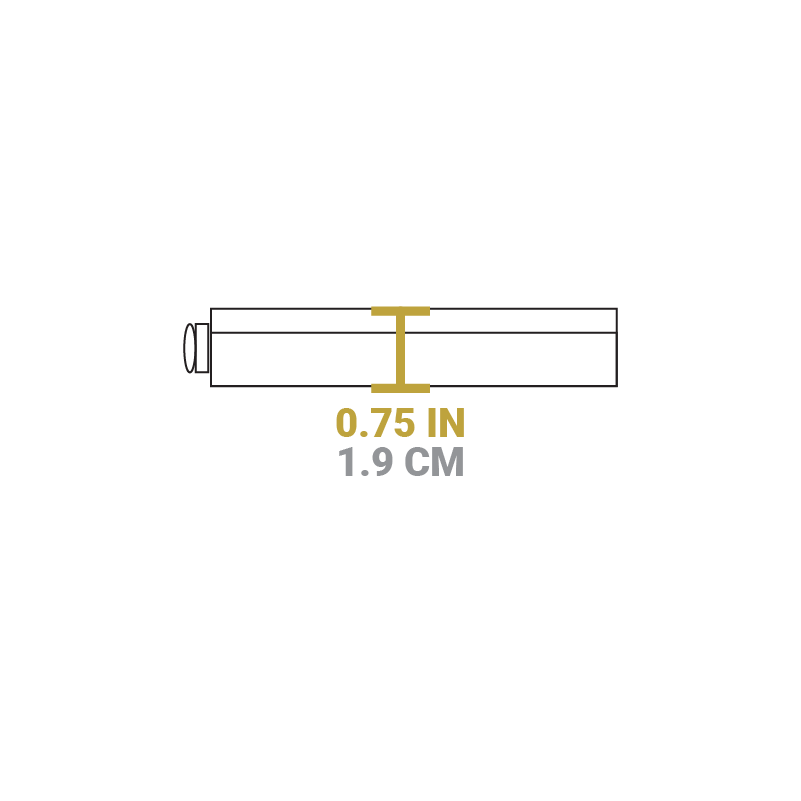 Dimensional drawing of product. Height of ring is 0.75 inches.