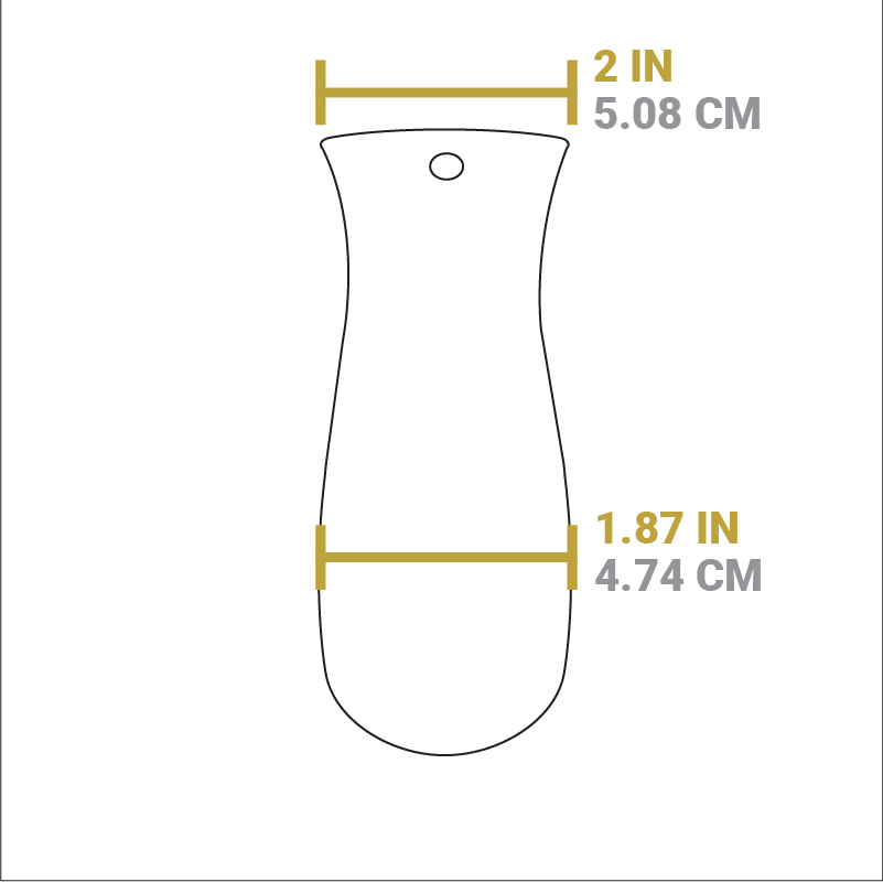 Dimensional drawing of handle holder. Width of handle opening is 2 inches, width of other end is 1.87 inches.