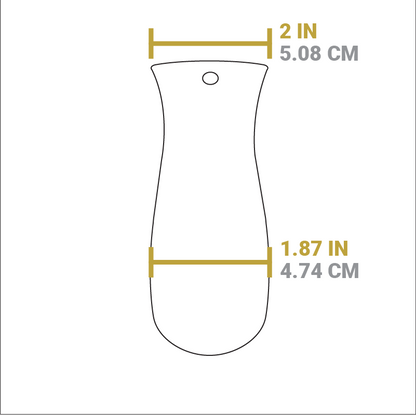 Dimensional drawing of handle holder. Width of handle opening is 2 inches, width of other end is 1.87 inches.