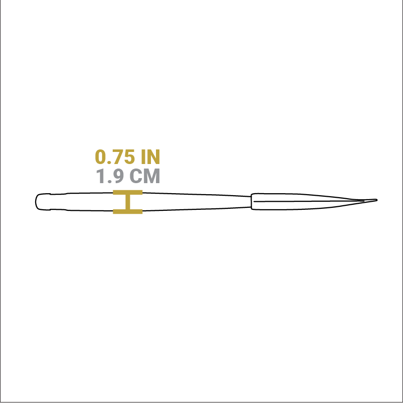Dimensional drawing of spatula. Height of handle is 0.75 inches.