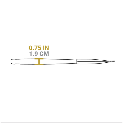 Dimensional drawing of spatula. Height of handle is 0.75 inches.
