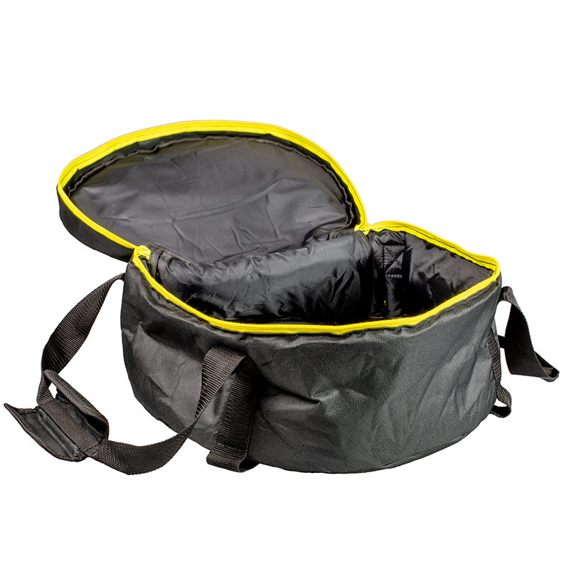 Tote bag unzipped and open.