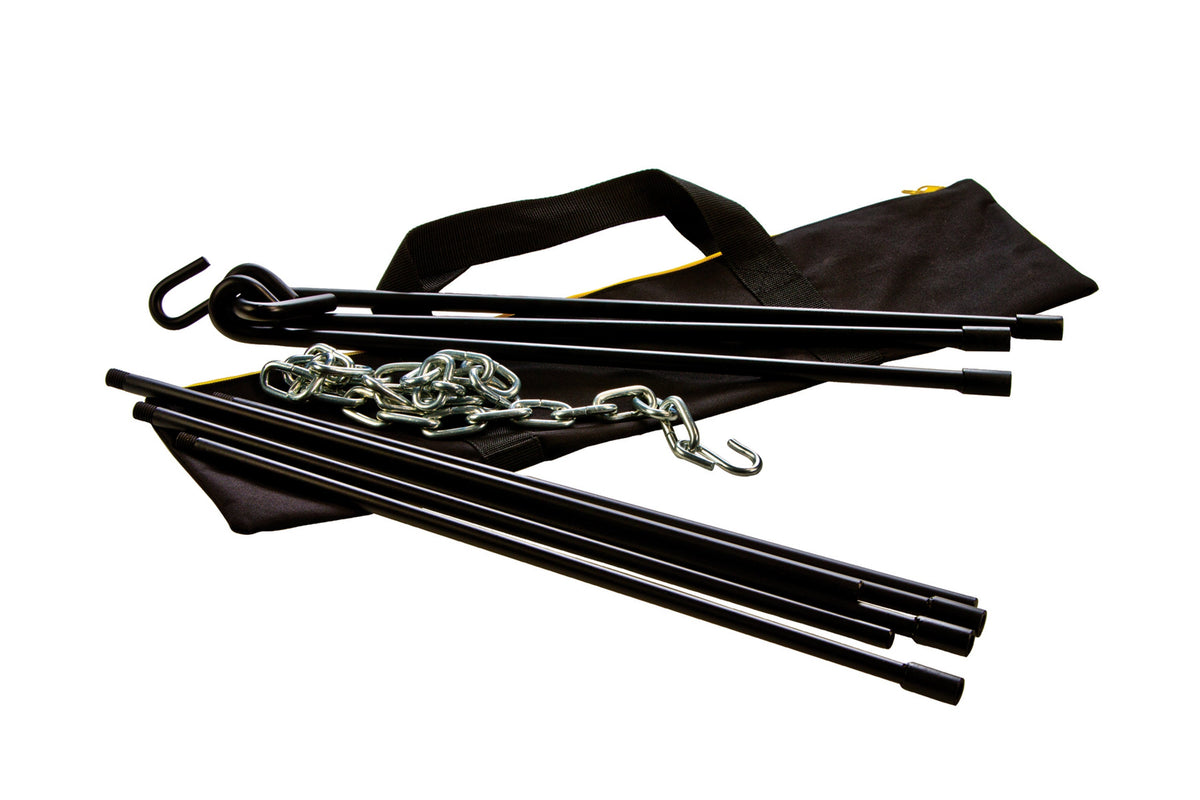 tripod folded up ready to put in carrying case.