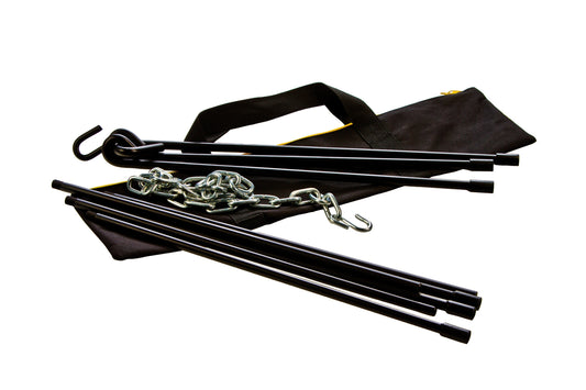 tripod folded up ready to put in carrying case.