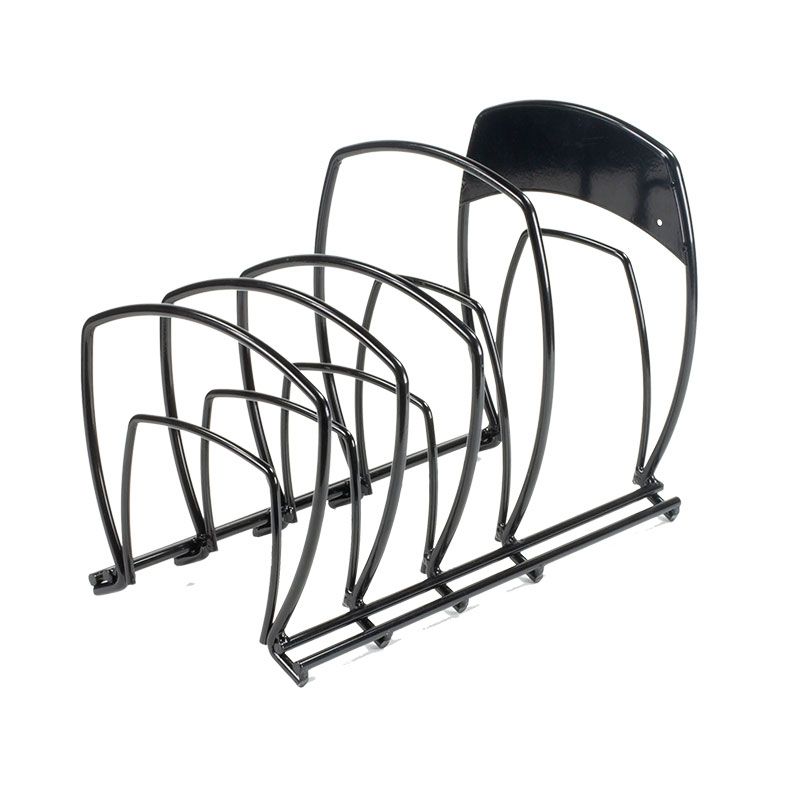 Cookware storage rack with 4 spaces for cookware.