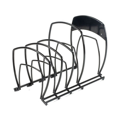 Cookware storage rack with 4 spaces for cookware.