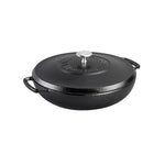 Circular pan with 2 handles and a lid.