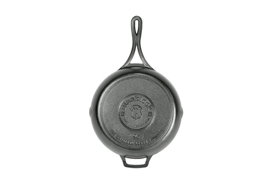 Bottom of skillet featuring the Blacklock collection logo.