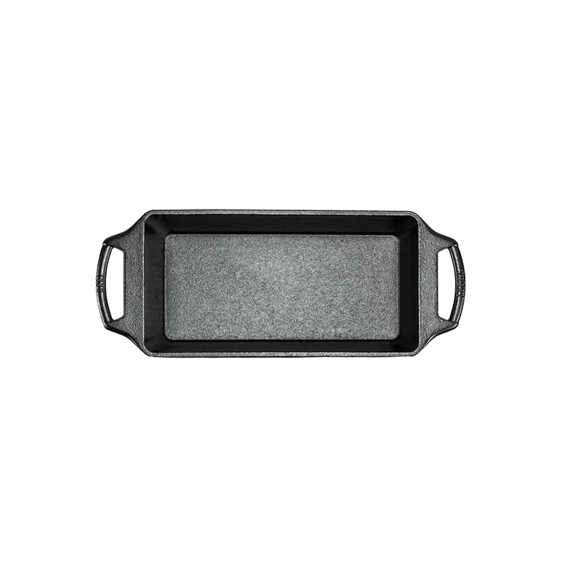 Top view of loaf pan and handles.