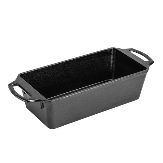 Cast iron, rectangular loaf pan.