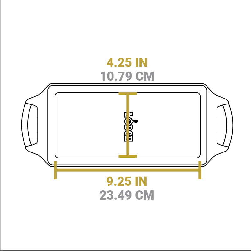 Dimensional drawing of product. Flat bottom width is 4.25 inches and flat bottom length is 9.25 inches.