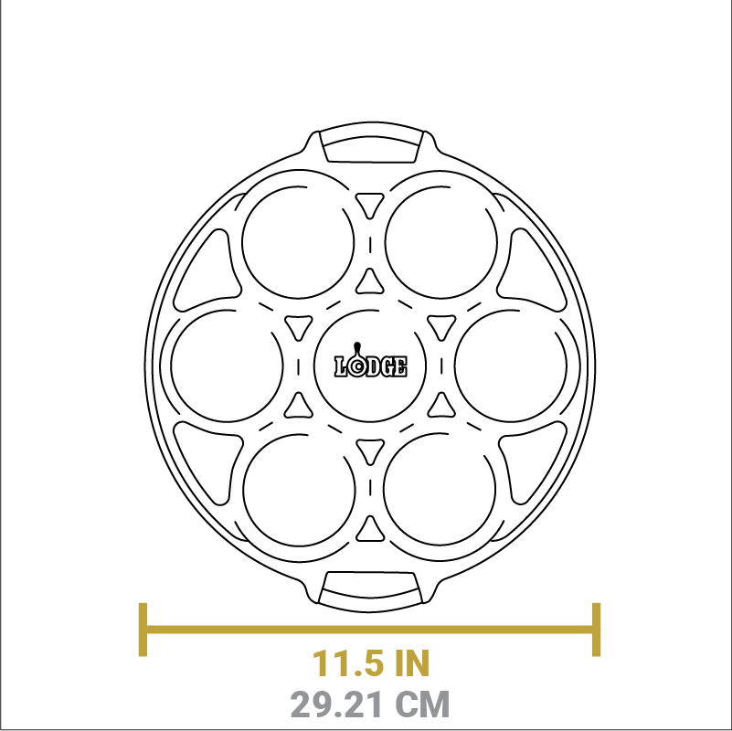 Dimensional drawing of product. Length of pan is 11.5 inches.